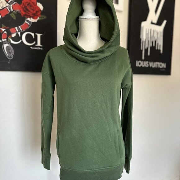 ZYIA Active Oh So Soft Cowl Neck Hoodie in Olive Green - Picture 6 of 7
